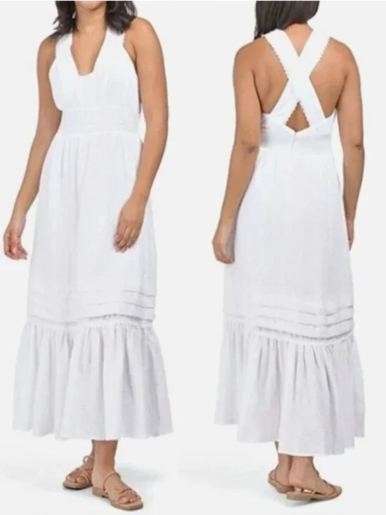 Magaschoni Lulu White Cotton Maxi Dress Women's Sz 6 - Picture 3 of 9